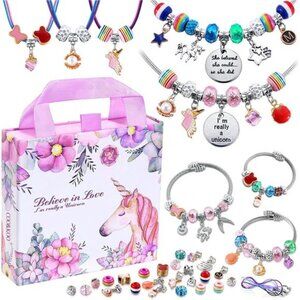 Girls Charm Bracelet Making Kit Unicorn Jewelry DIY Craft Gift Ages 6 12